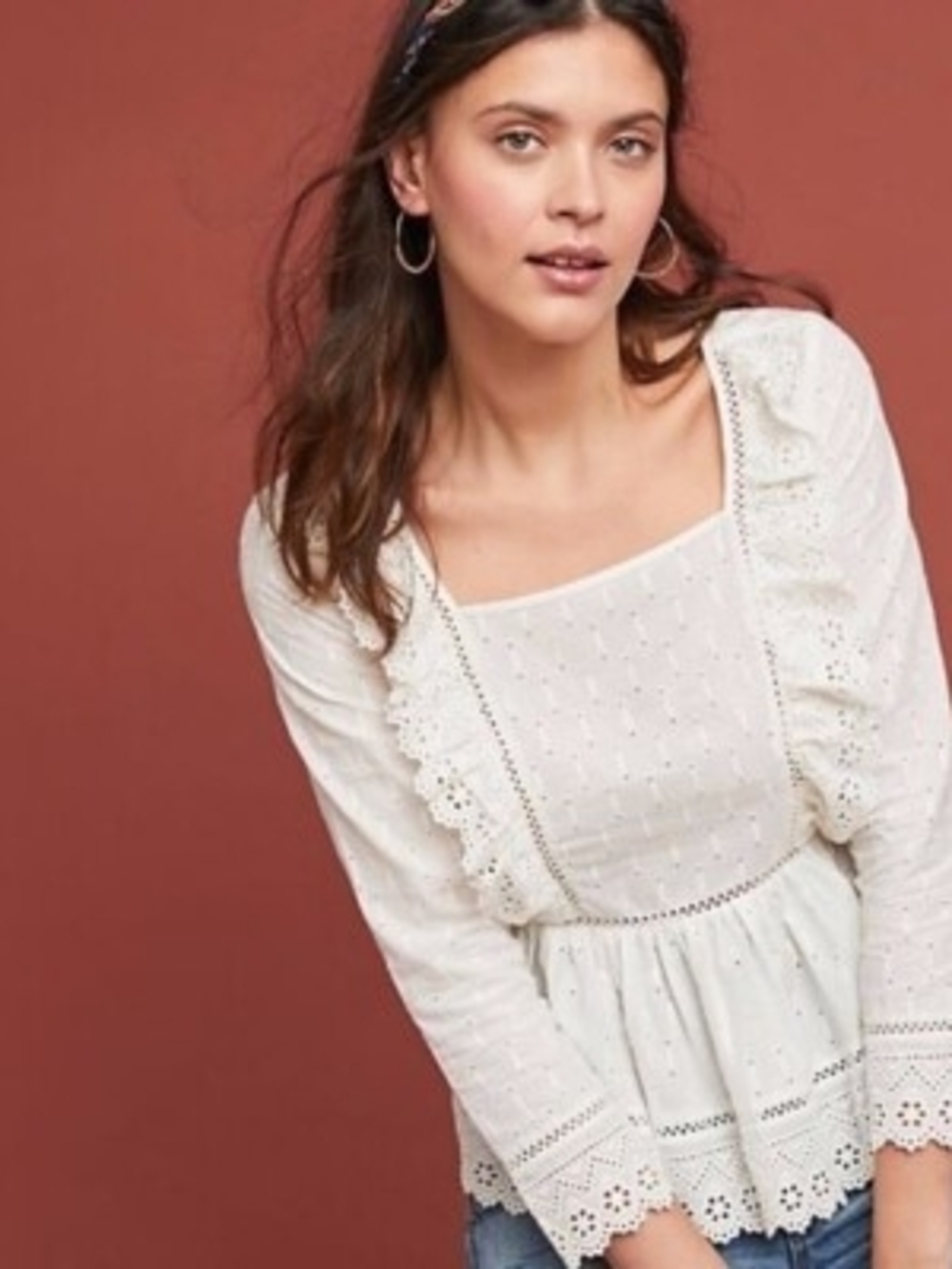 Meadow Rue By Anthropology White Eyelet Square-Neck Peasant Blouse